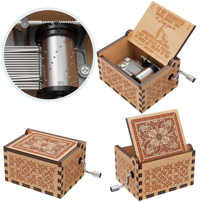 Huntmic You are My Sunshine Wood Music Boxes,Laser Engraved Vintage Wooden Sunshine Musical Box Gifts for Girlfriend,Boyfriend,Family Friends,On Birthday,Festival (Wood-You are My Sunshine) - Image 4
